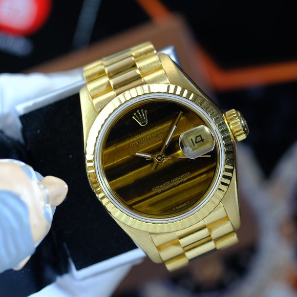 Rolex Ladies Datejust Factory Wood Dial 18K Gold - Picture 9 of 13